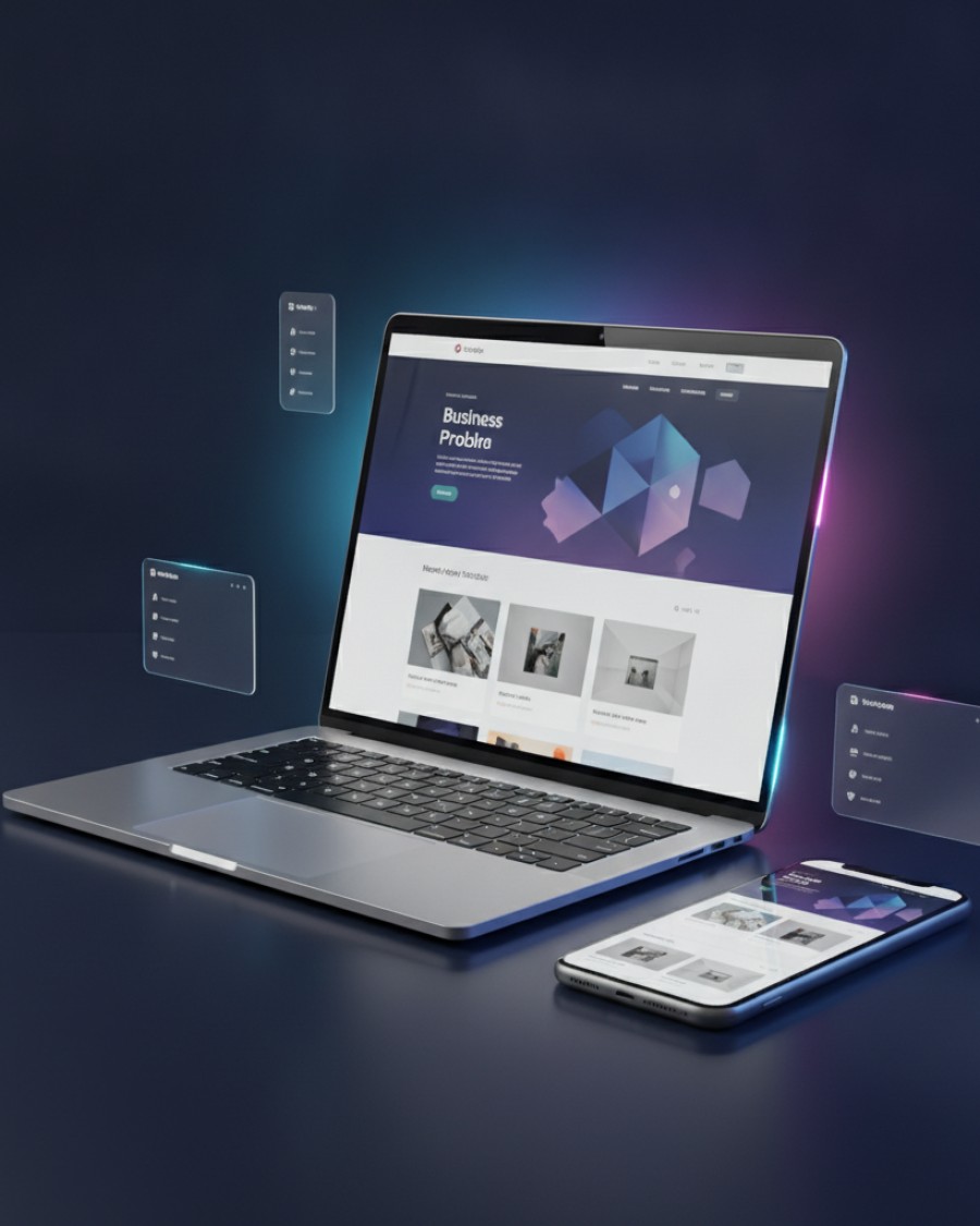 AICMS AI가 제작하는 완성형 홈페이지 — PC·모바일 반응형 화면