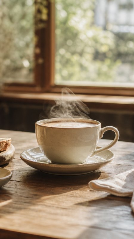 중앙만 잘려 커피잔만 남고 빵과 크루아상은 사라진 모바일 화면